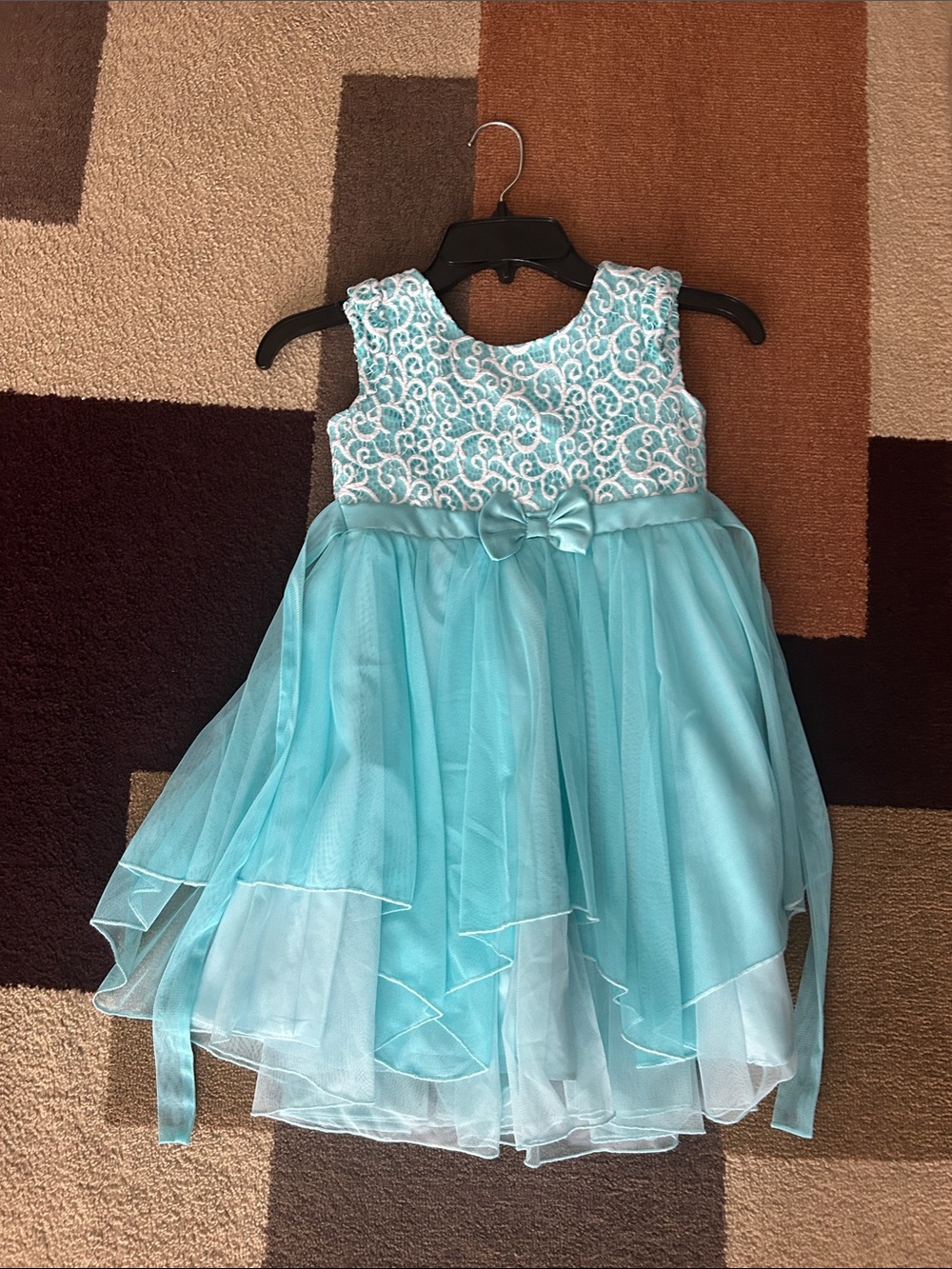 Forever Magic Aqua Blue Tulle Formal Dress for Girls with Embroidered Bodice